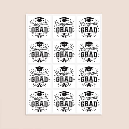 Graduation Congrats Grad Square Stickers 65mm - Sheet of 12 Product Gallery Image