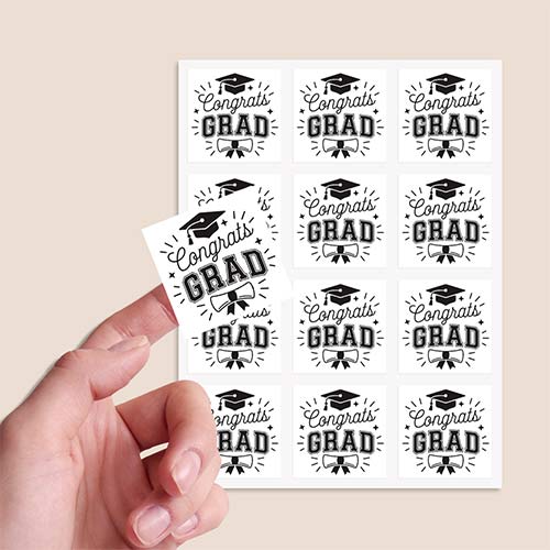Graduation Congrats Grad Square Stickers 65mm - Sheet of 12 Product Gallery Image