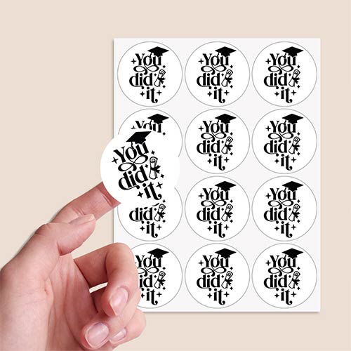 Graduation You Did It Round Stickers 60mm - Sheet of 12 Product Gallery Image