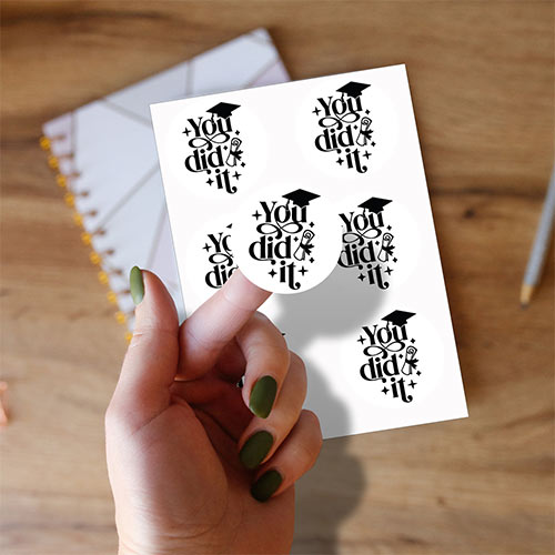 Graduation You Did It Round Stickers 88mm - Sheet of 6 Product Gallery Image