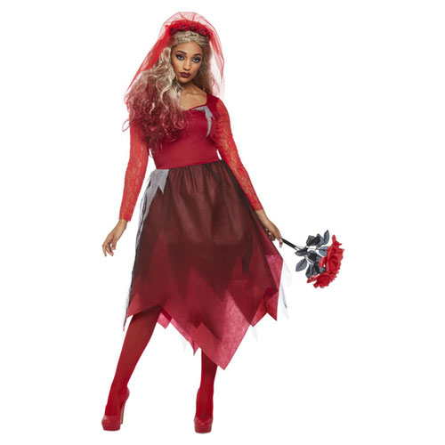 Grave Yard Bride Red Fancy Dress Costume Ladies Small - UK 8-10 Product Gallery Image