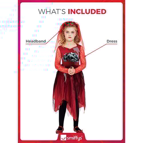 Grave Yard Bride Red Girls Fancy Dress Costume Kids Small - Age 4-6 Product Gallery Image