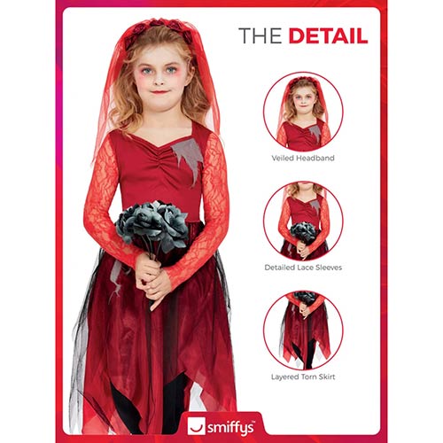 Grave Yard Bride Red Girls Fancy Dress Costume Kids Small - Age 4-6 Product Gallery Image