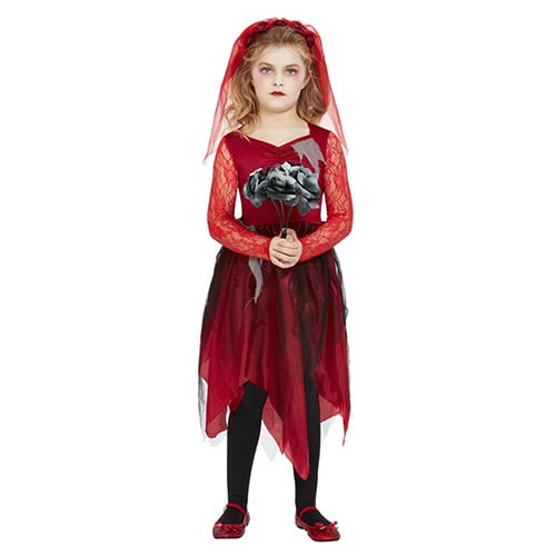 Grave Yard Bride Red Girls Fancy Dress Costume Kids Small - Age 4-6 Product Gallery Image