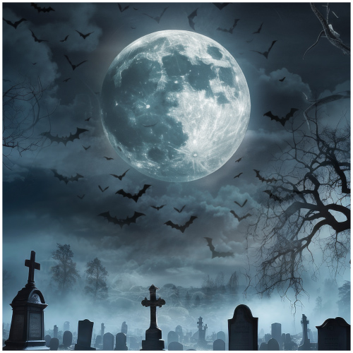 Graveyard Halloween Scene Design Square Sailboard Backdrop Product Image
