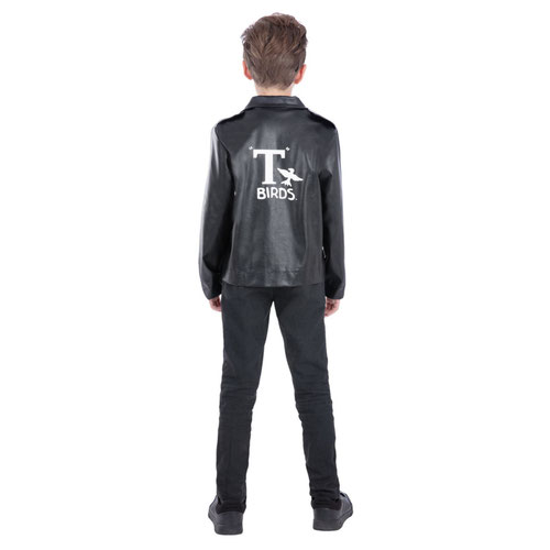 Grease T-Birds Black Leather Look Jacket Boys Fancy Dress Halloween Costume Tween - Age 12+ Product Gallery Image