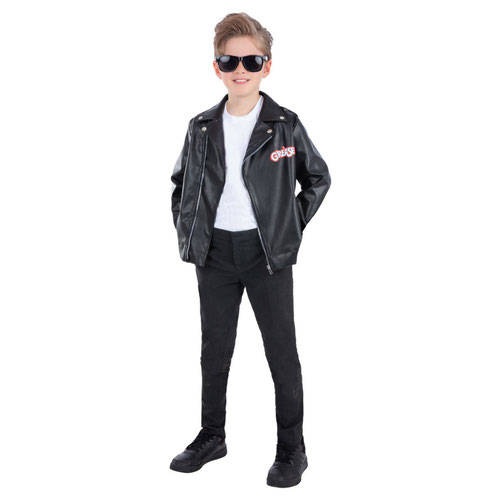Grease T-Birds Black Leather Look Jacket Boys Fancy Dress Halloween Costume Tween - Age 12+