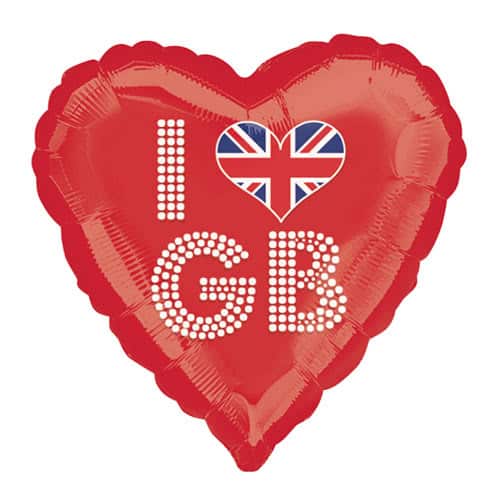 Great Britain Union Jack I Love GB Red Helium Foil Balloon 45cm / 18 in