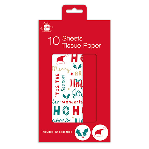 Green & Red Christmas Phrases Tissue Paper Sheets - Pack of 10