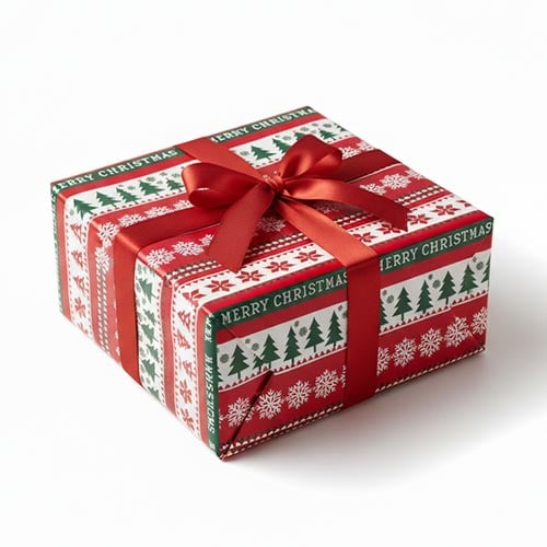 Green & Red Patterned Christmas Recyclable Kraft Gift Wrapping Paper Roll 7m