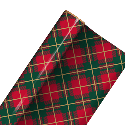 Green & Red Tartan Christmas Recyclable Kraft Gift Wrapping Paper Roll 7m Product Gallery Image