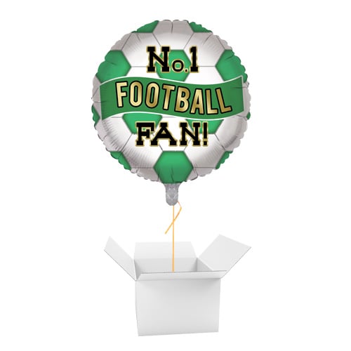 Green & White No. 1 Football Fan Round Foil Helium Balloon - Inflated Balloon in a Box Product Gallery Image