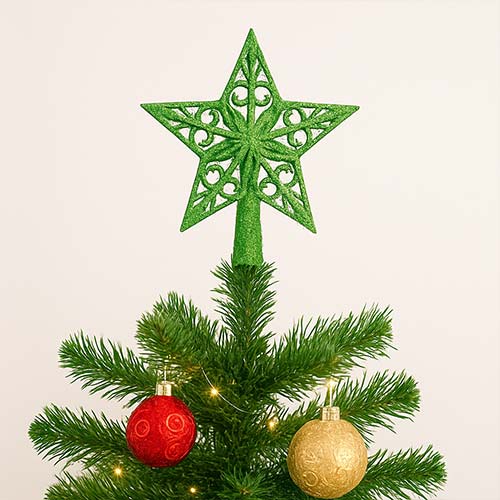 Green 5 Tip Glittered Christmas Tree Top Star Decoration 14cm