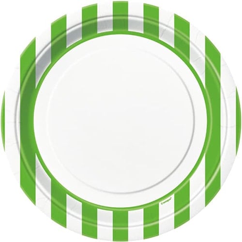 Green and White Stripes Paper Plates 22cm - Pack of 8 Product Image
