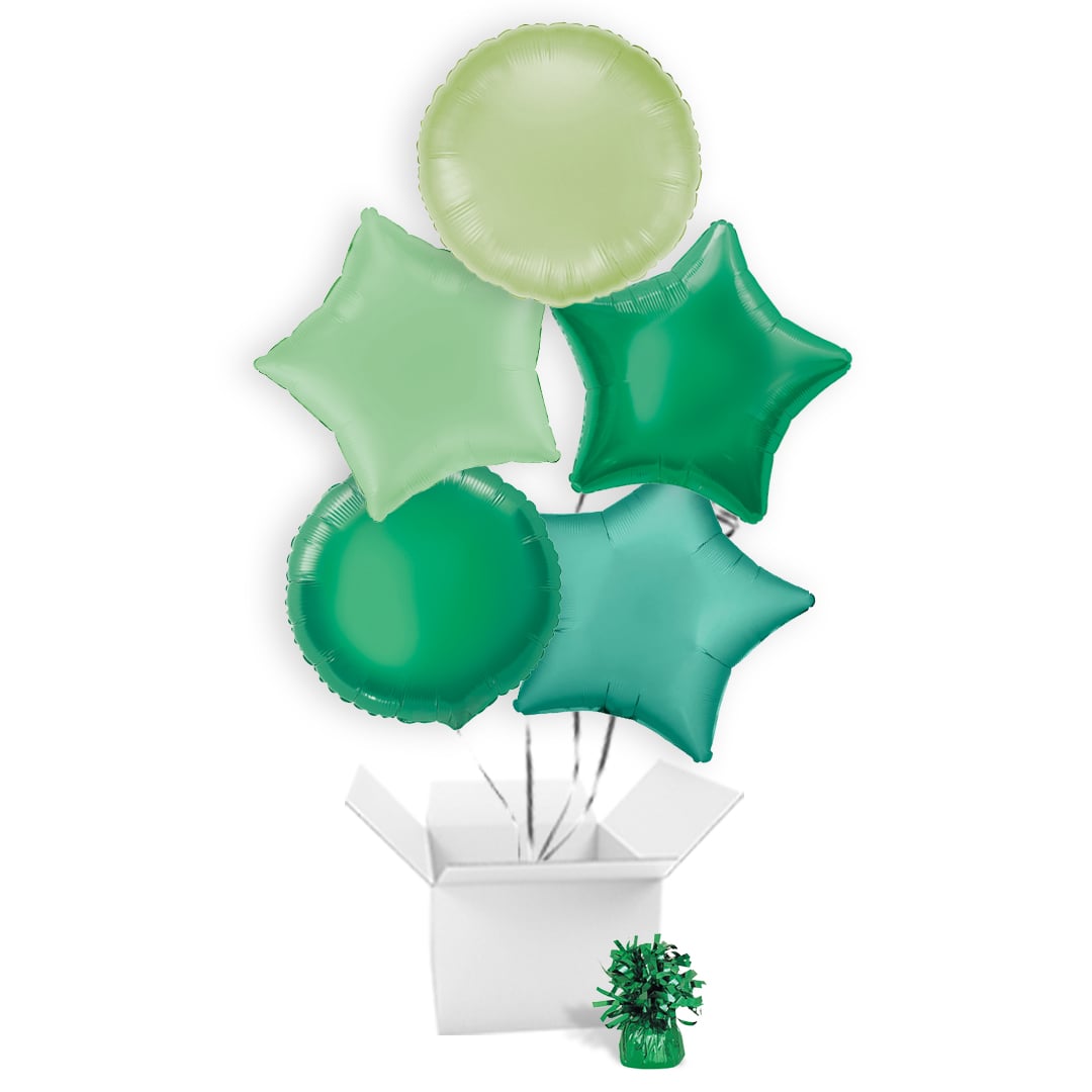 Green Assortment Foil Helium Balloon Bouquet - 5 Inflated Balloons In A Box