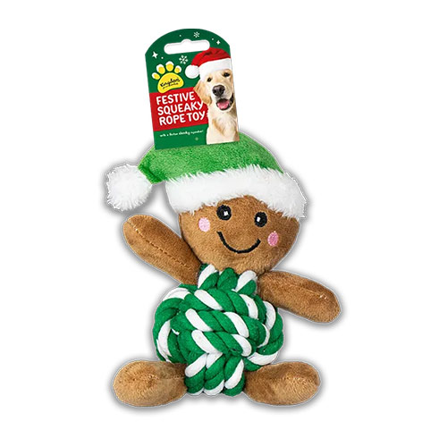 Green Gingerbread Man Rope Plush Christmas Dog Toy Product Image