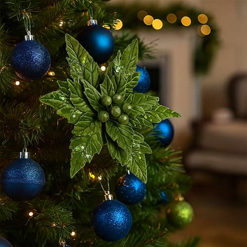 Green Glitter Velvet Poinsettia Christmas Pick Decoration 33cm