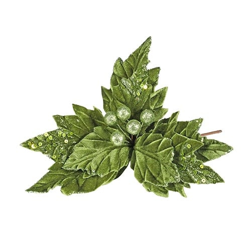 Green Glitter Velvet Poinsettia Christmas Pick Decoration 33cm Product Gallery Image