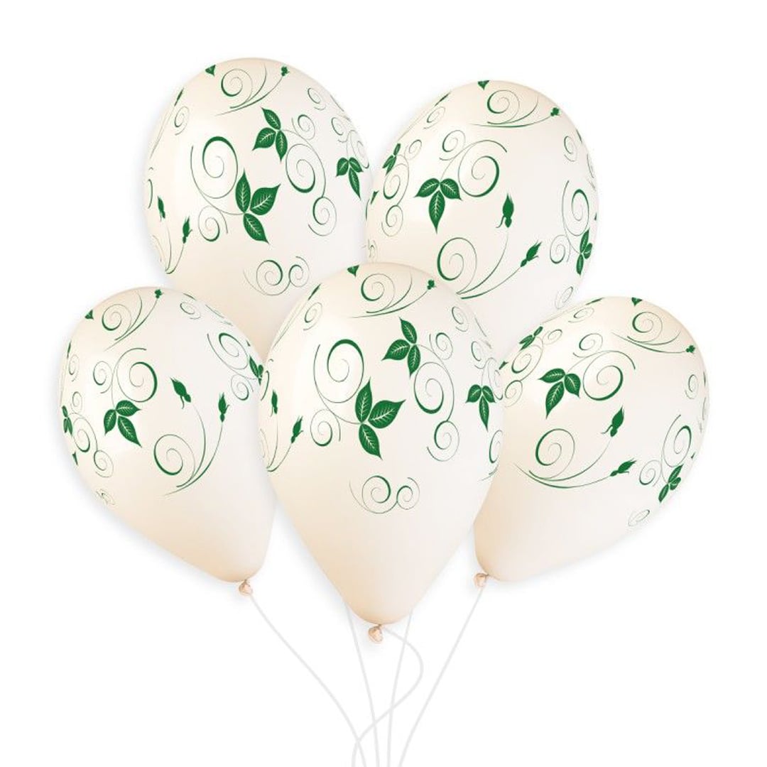 Green Leaves Print Latex Balloon 33cm / 13 in - Single