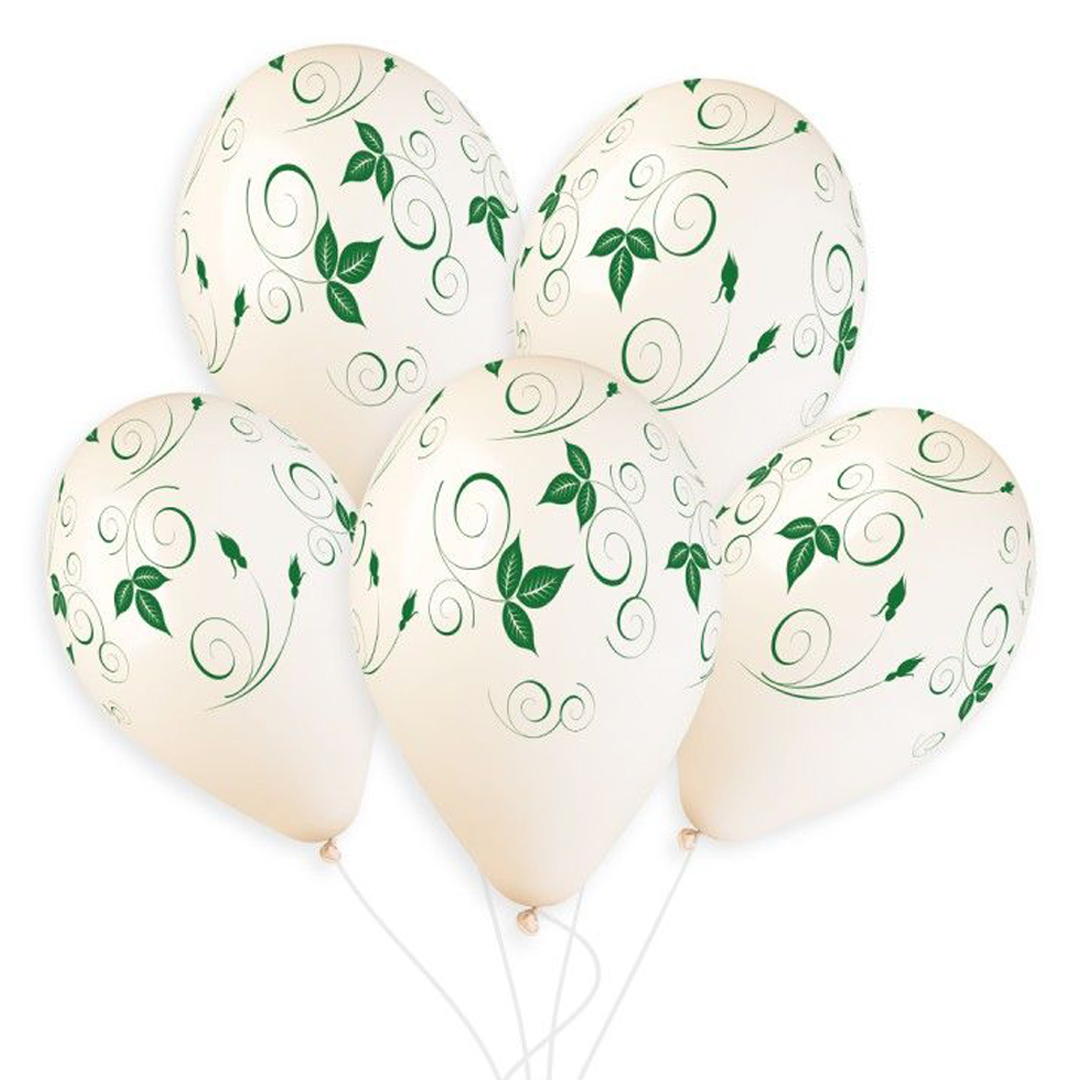 Green Leaves Print Latex Balloons 48cm / 19 in - Pack of 10
