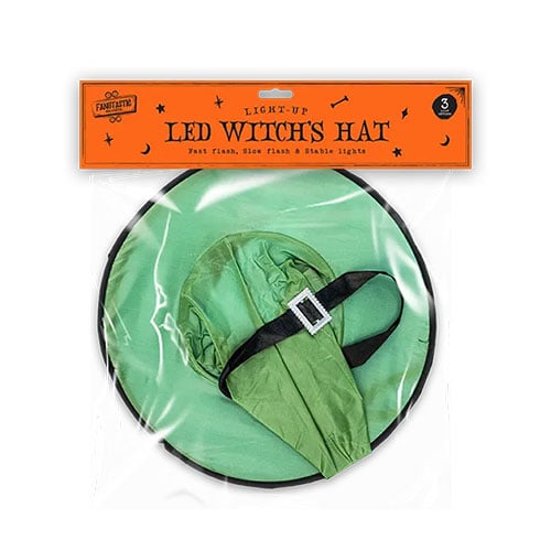 Green Light Up Witch Hat Halloween Fancy Dress One Size Product Gallery Image