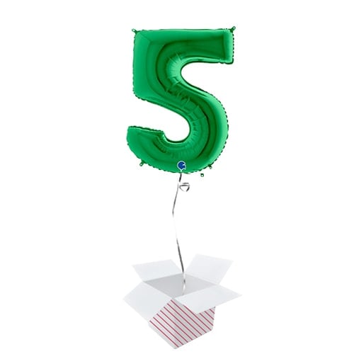 Green Number 5 Helium Foil Giant Balloon - Inflated Balloon in a Box Product Gallery Image