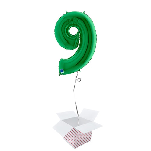 Green Number 9 Helium Foil Giant Balloon - Inflated Balloon in a Box Product Gallery Image