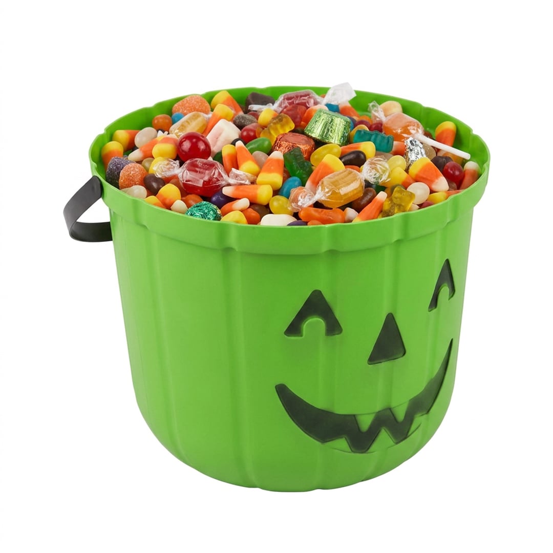 Green Pumpkin Halloween Trick or Treat Plastic Bucket 25cm