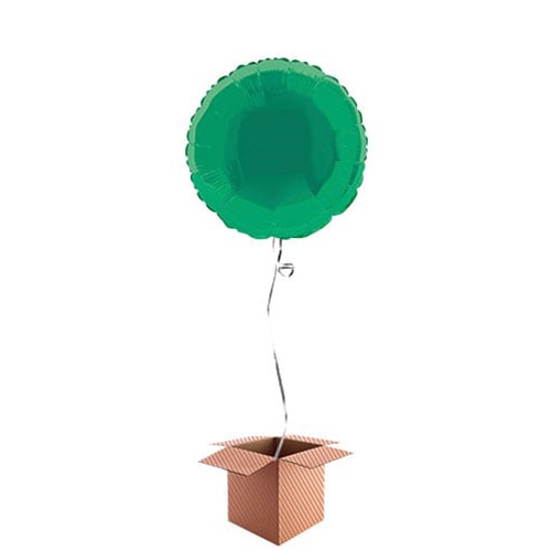 Green Round Foil Balloon - Inflated Balloon in a Box