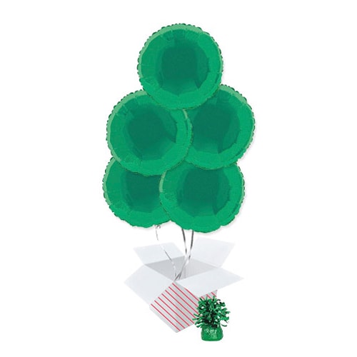 Green Round Foil Helium Balloon Bouquet - 5 Inflated Balloons In A Box Product Image