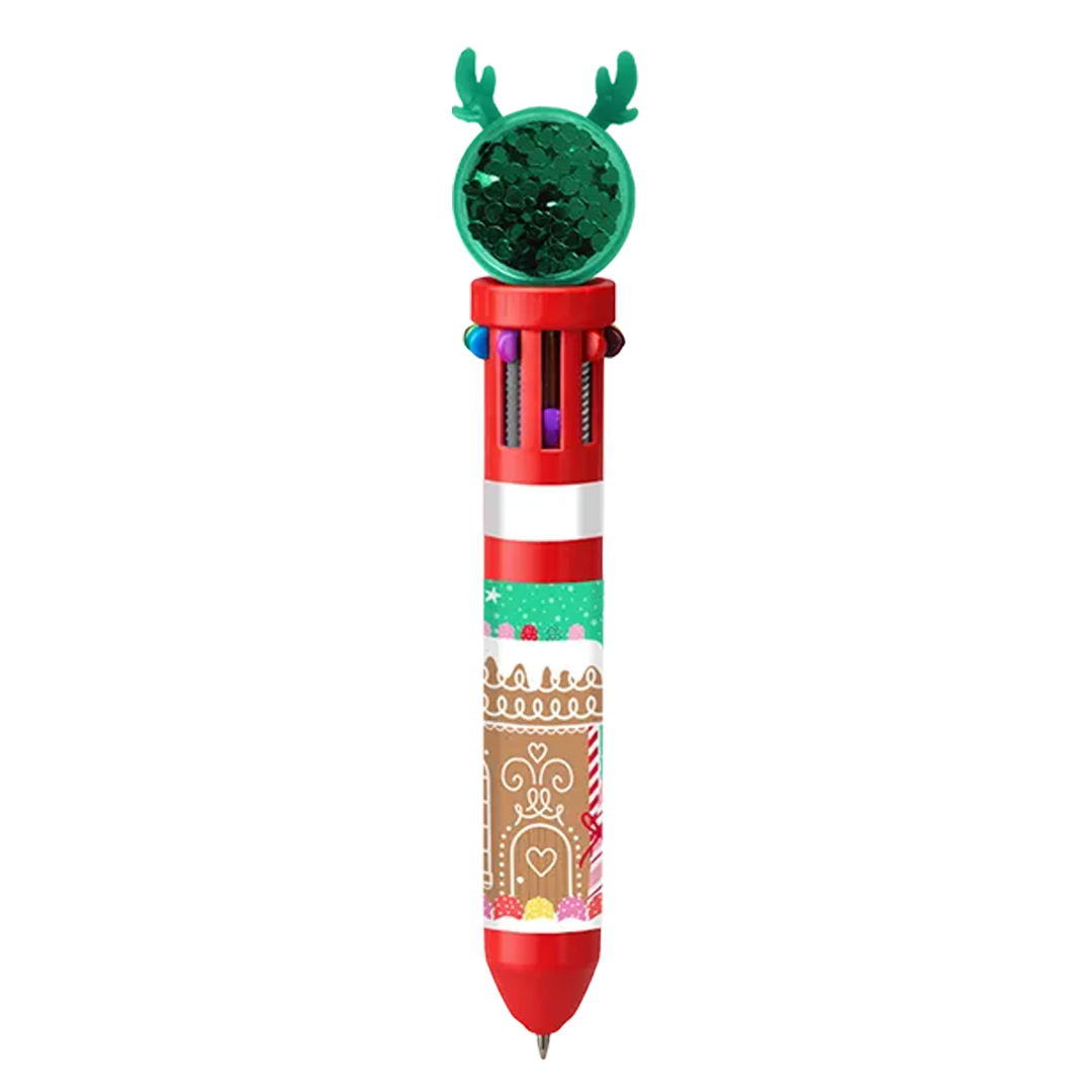 Green Sequin Antler Christmas 10-Colour Pen