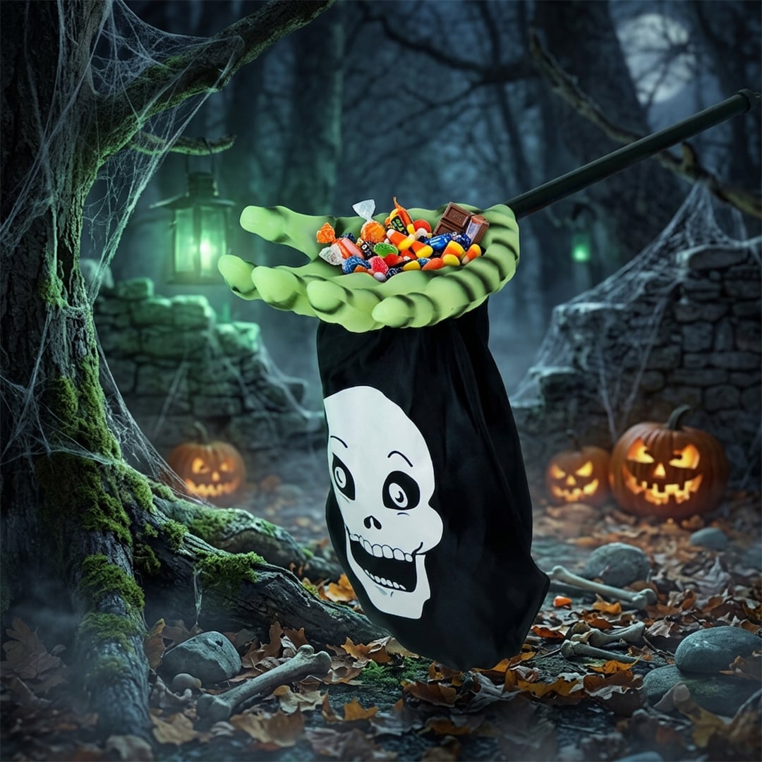Green Skeleton Hand Halloween Trick or Treat Plastic Bucket 53cm View 2