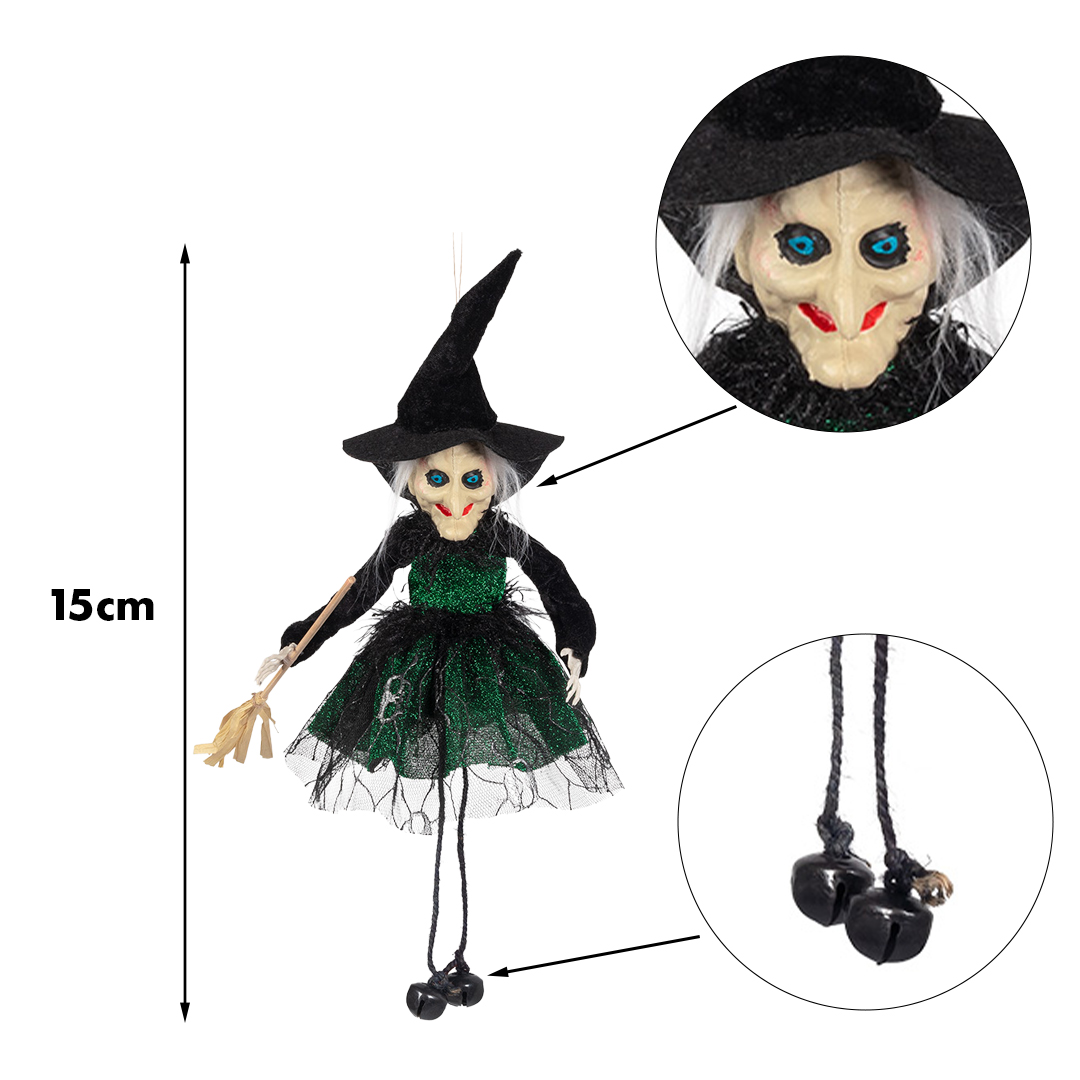 Green Wicked Witch Hanging Halloween Prop Decoration 15cm View 3