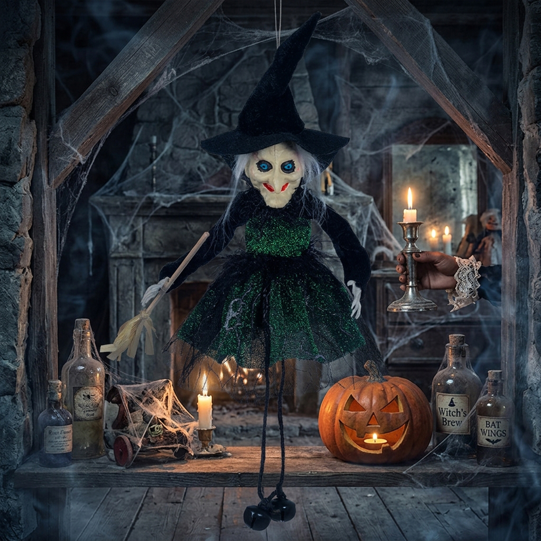 Green Wicked Witch Hanging Halloween Prop Decoration 15cm View 2