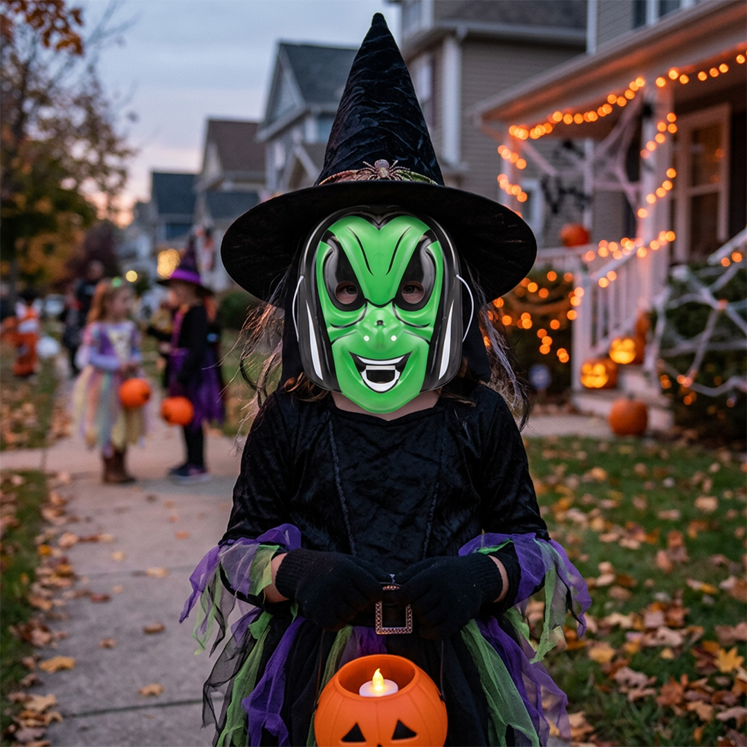 Green Witch Unisex Kids Halloween Fancy Dress Mask View 2