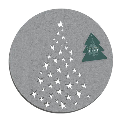 Grey Christmas Tree Star Cutout Round Felt Placemats 32cm - Pack of 4 Product Image