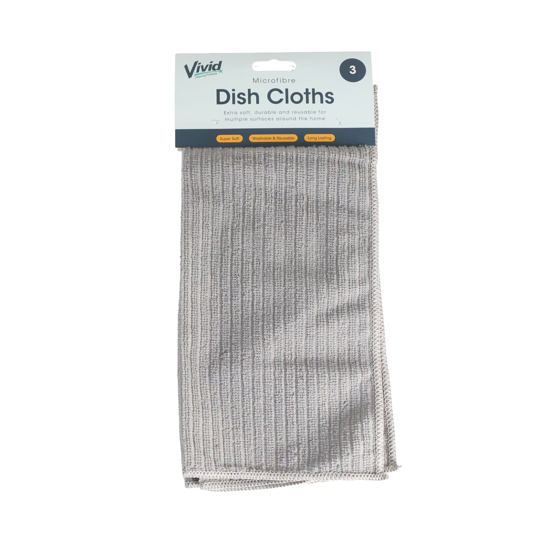 Grey Microfibre Ribbed Dish Cloths - Pack of 3