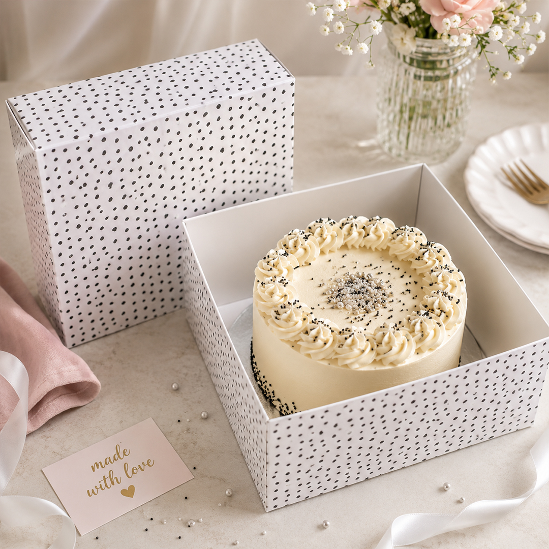 Grey Spotty Cake Box & Board Set