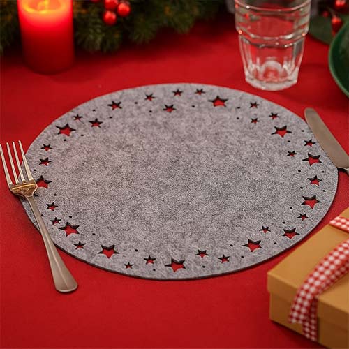 Grey Star Cutout Christmas Felt Placemats 32cm - Pack of 4