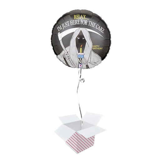 Grim Reaper Birthday Round Foil Helium Balloon - Inflated Balloon in a Box Product Gallery Image