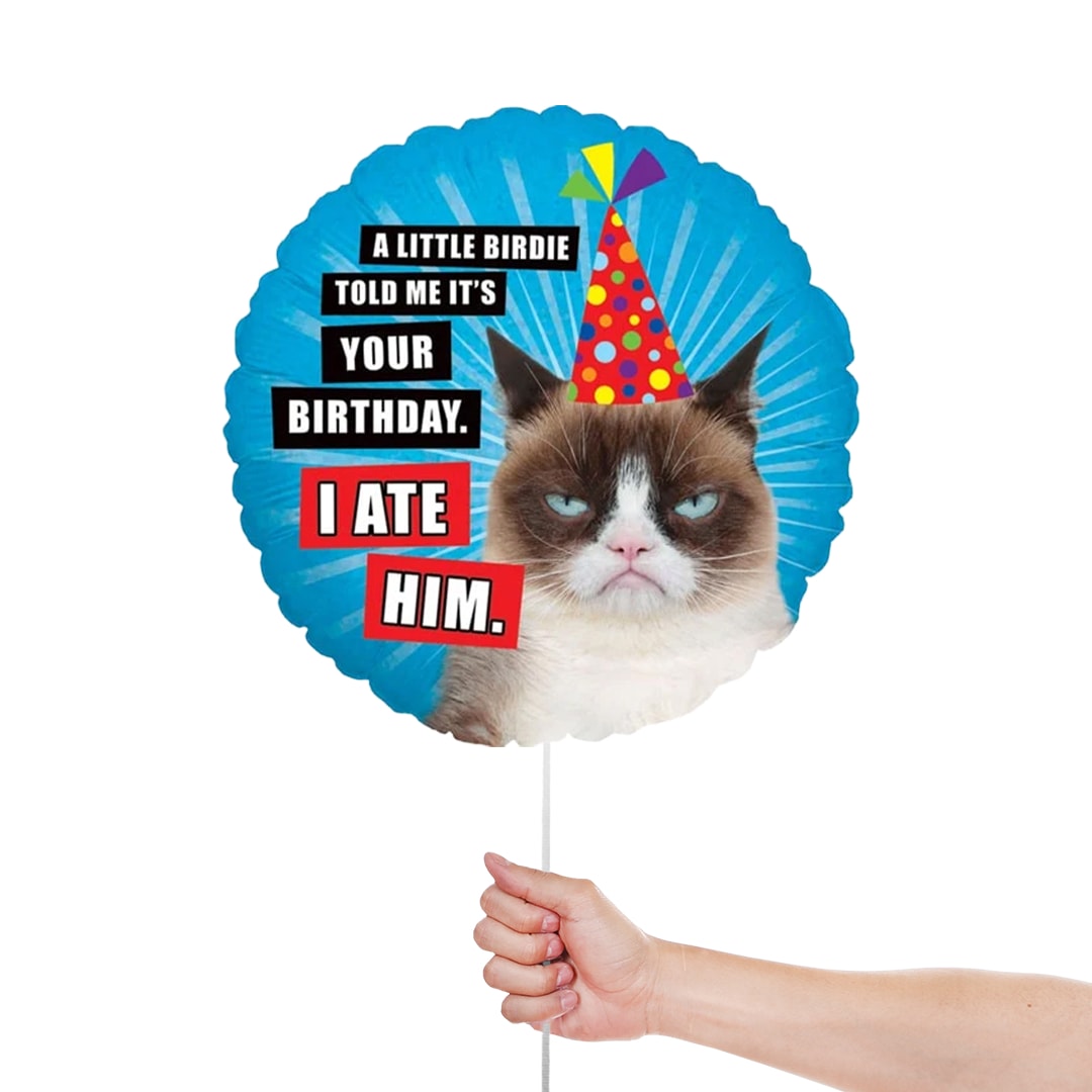 Grumpy Cat I Ate Him Holographic Round Foil Helium Balloon 46cm / 18 in Product Gallery Image