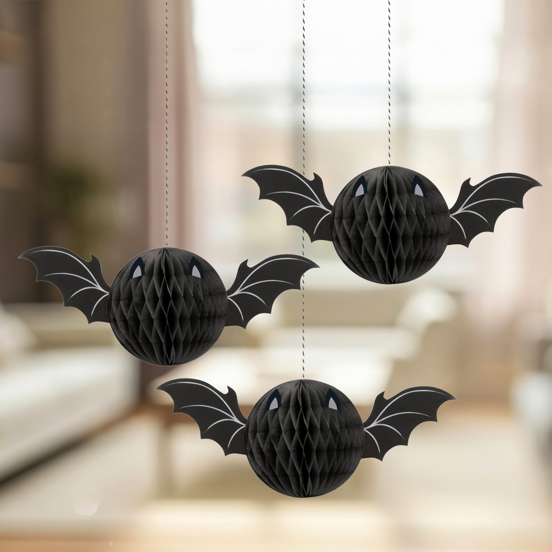 Halloween Bat Honeycomb Hanging Decorations - Pack of 3