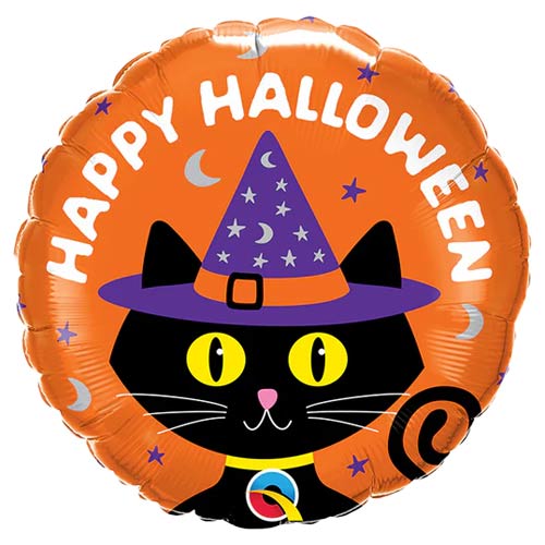 Halloween Black Cat & Hat Round Foil Helium Balloon 46cm / 18 in Product Gallery Image