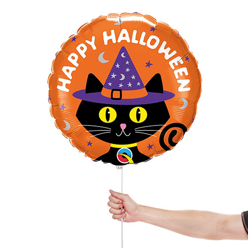 Halloween Black Cat & Hat Round Foil Helium Balloon 46cm / 18 in Product Gallery Image