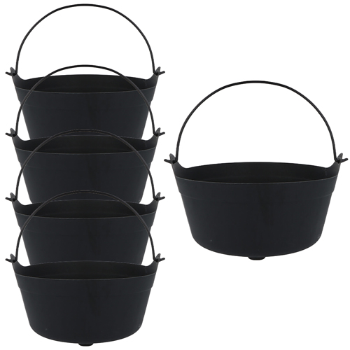 Halloween Black Plastic Cauldron 24cm – Witch Cauldron Party Decoration, Trick or Treat Candy Bowl, Spooky Centrepiece for Halloween Party Supplies - Pack of 5 Product Gallery Image