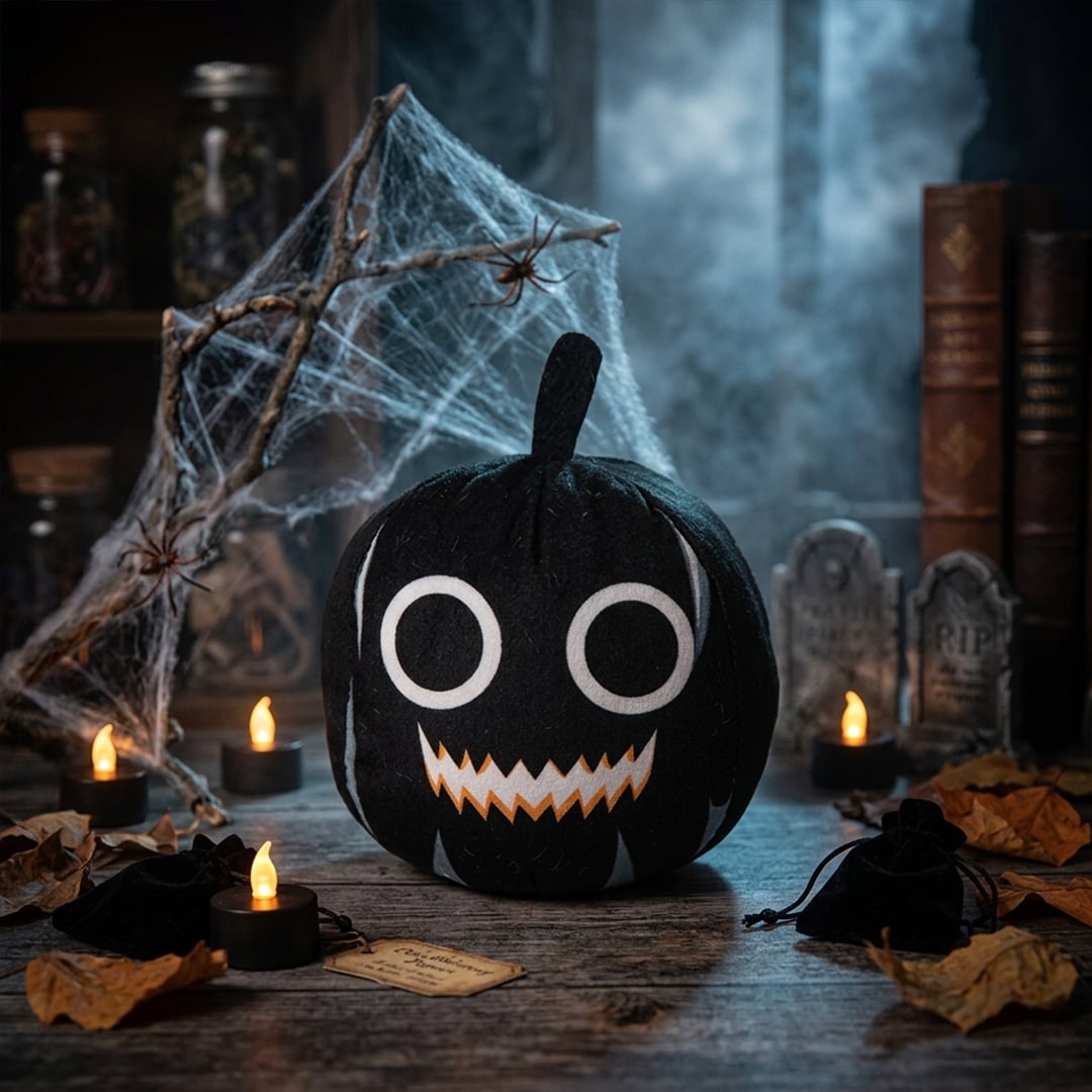 Black Pumpkin Halloween Soft Toy Plush 13cm