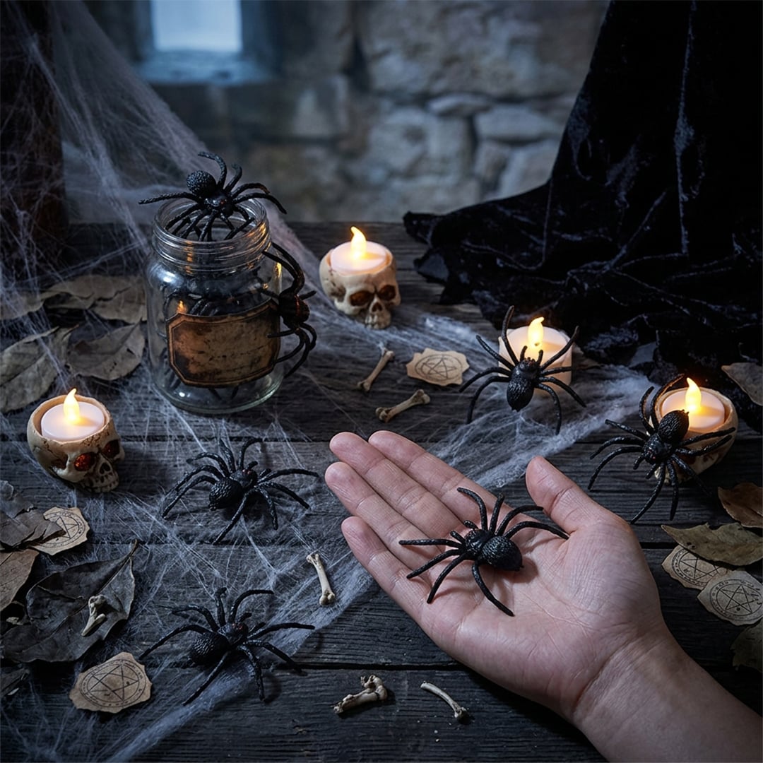 Halloween Black Rubber Spiders - Pack of 12 View 2
