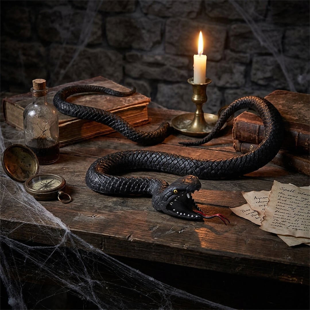 Black Rubber Snake Halloween Prop 75cm View 2