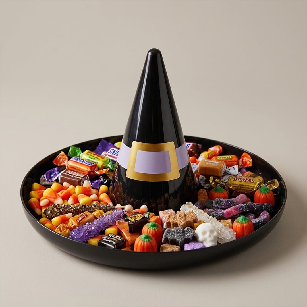 Halloween Black Witch Hat Plastic Snack Tray 35cm