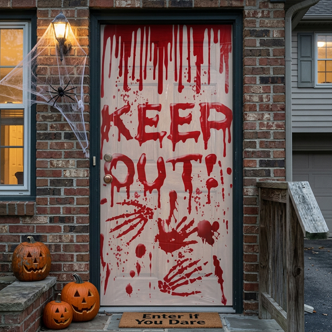 Bloody Keep Out Scary Halloween Plastic Door Cover 148cm